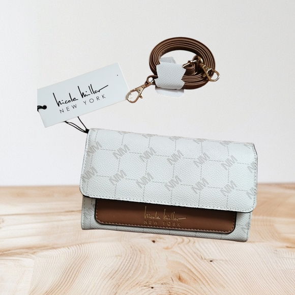 Nicole Miller Handbags - Nicole Miller White and Brown Crossbody Bag